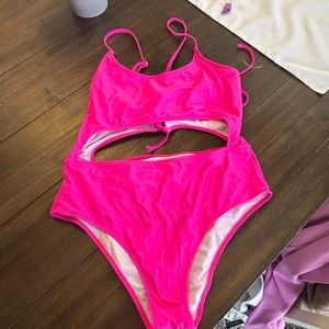 Hot pink one piece bathing suit